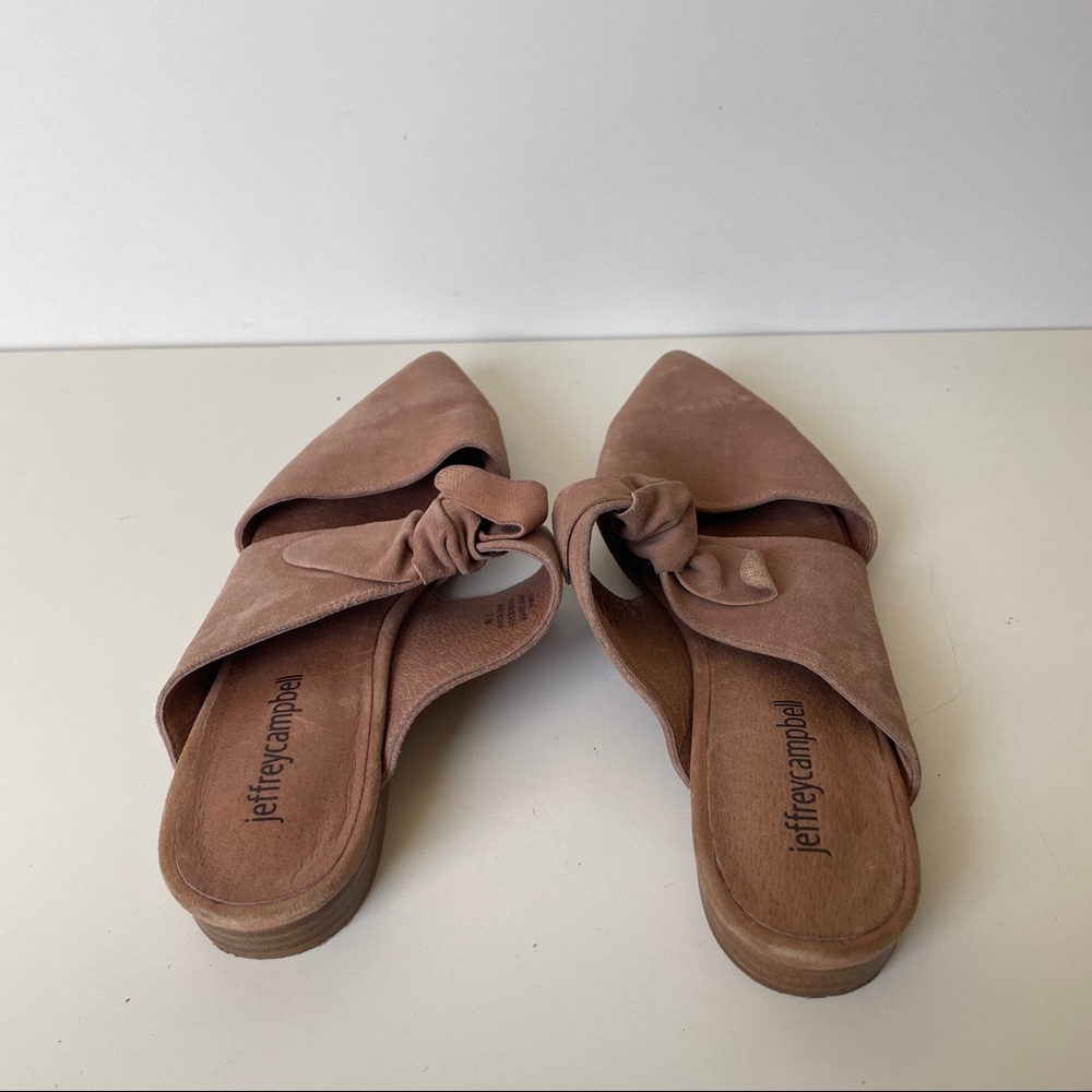 Jeffrey Campbell Charlin Leather Suefe Tan Bow Slip On Mule Flats 6.5M Blush - Picture 3 of 5